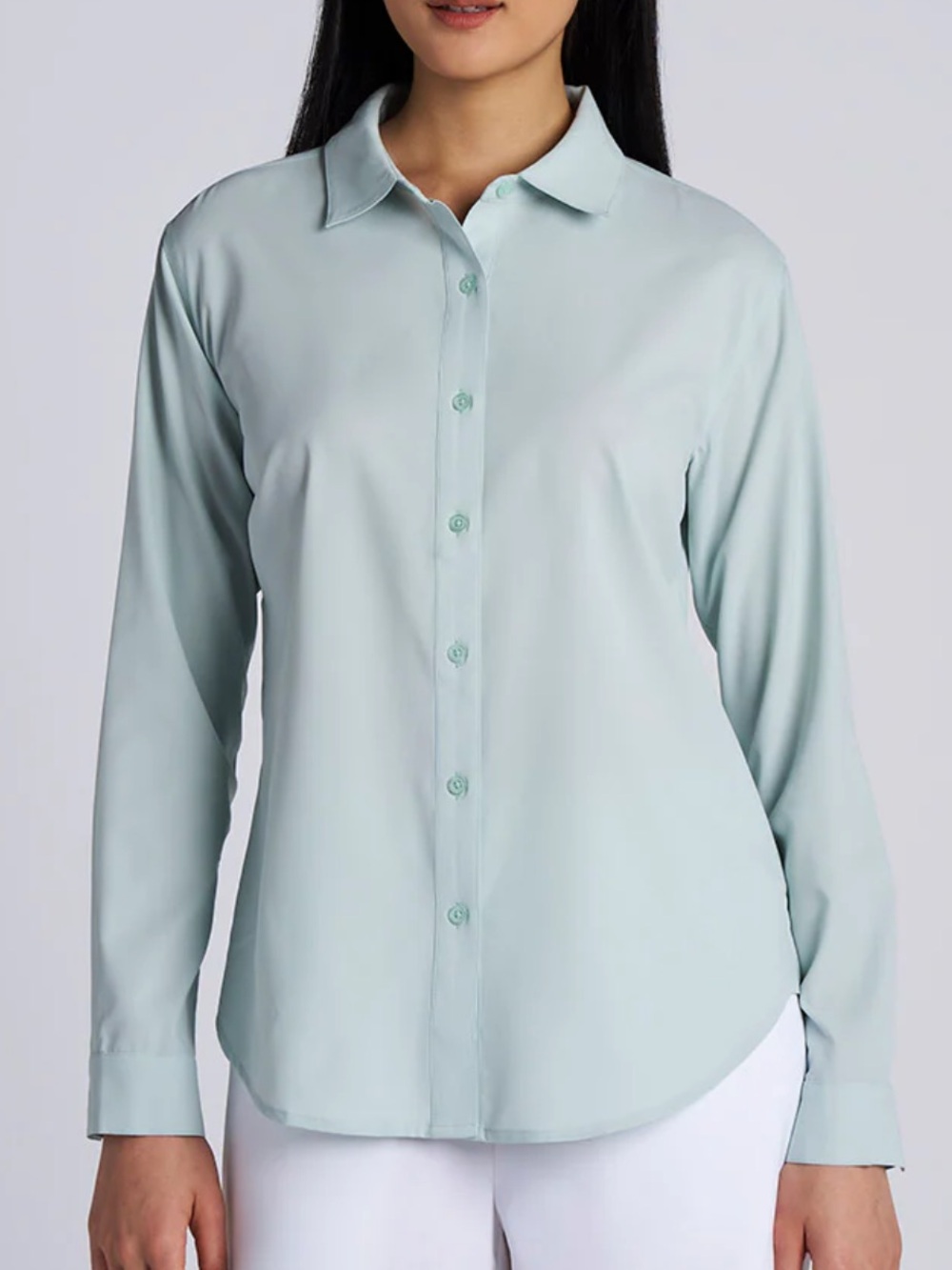 Coolibar Long-Sleeve Button-Down Shirt Misty Aqua Size M